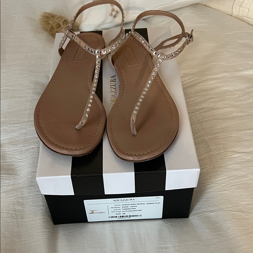 Aquazzura Almost Bare Crystal Powder Pink  Leather Sandals